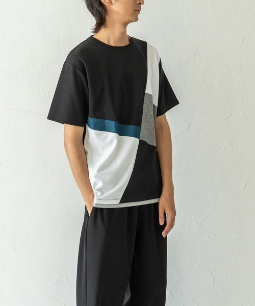 HORIZON DREAM（ホライゾンドリーム）の「ナナメ切替Tシャツ（Tシャツ/カットソー・メンズ・ホワイト/ブラック/グレイッシュベージュ・LARGE/MEDIUM）」の14枚目の写真