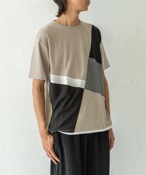 HORIZON DREAM（ホライゾンドリーム）の「ナナメ切替Tシャツ（Tシャツ/カットソー・メンズ・ホワイト/ブラック/グレイッシュベージュ・LARGE/MEDIUM）」の21枚目の写真