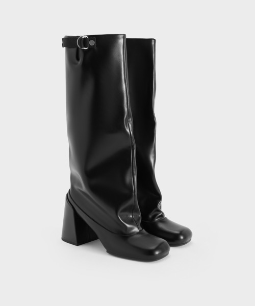 CHARLES & KEITH(チャールズ & キース)の「Robbie ロビー スラウチーブロックヒールロングブーツ(ブーツ・レディース・ブラウン/ブラック・25.5cm/25cm/24.5cm/23.5cm/23cm/22.5cm)」の7枚目の写真