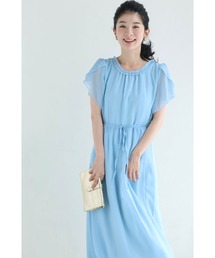ワンピース（ブルー・ネイビー/青色系・ミモレ・半端丈