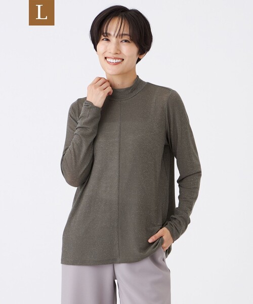 EVEX by KRIZIA(エヴェックスバイクリツィア)の「【L】【ウォッシャブル】シアーラメジャージーハイネックカットソー(Tシャツ/カットソー・レディース・オフホワイト/チャコールグレー・44)」の2枚目の写真