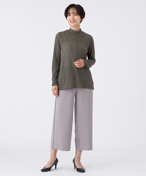EVEX by KRIZIA(エヴェックスバイクリツィア)の「【L】【ウォッシャブル】シアーラメジャージーハイネックカットソー(Tシャツ/カットソー・レディース・オフホワイト/チャコールグレー・44)」の4枚目の写真