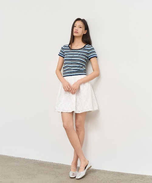 GENERAL IDEA（ジェネラルアイデア）の「GENERAL IDEA/ジェネラルアイディア multi stripe u-neck half knit 半袖ニット（ニット/セーター・レディース・ブルー/ピンク/グリーン・L/S/M）」の11枚目の写真