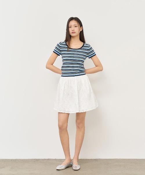 GENERAL IDEA（ジェネラルアイデア）の「GENERAL IDEA/ジェネラルアイディア multi stripe u-neck half knit 半袖ニット（ニット/セーター・レディース・ブルー/ピンク/グリーン・L/S/M）」の13枚目の写真