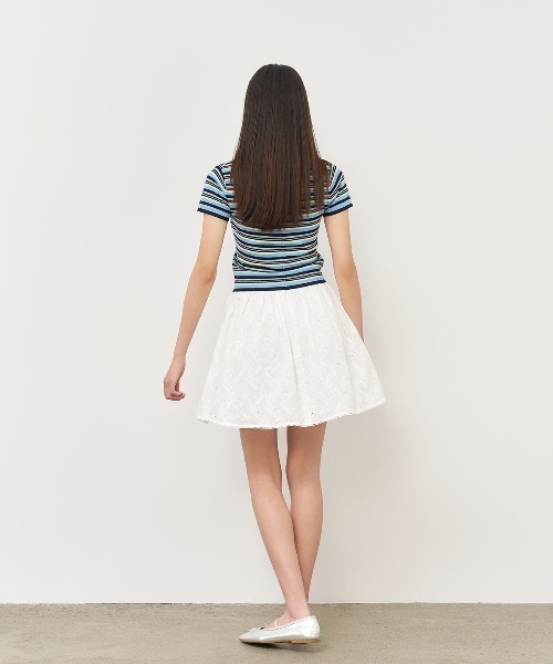 GENERAL IDEA（ジェネラルアイデア）の「GENERAL IDEA/ジェネラルアイディア multi stripe u-neck half knit 半袖ニット（ニット/セーター・レディース・ブルー/ピンク/グリーン・L/S/M）」の14枚目の写真