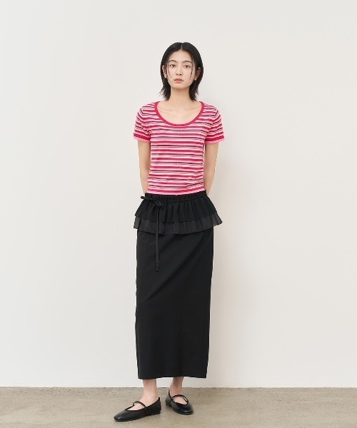 GENERAL IDEA（ジェネラルアイデア）の「GENERAL IDEA/ジェネラルアイディア multi stripe u-neck half knit 半袖ニット（ニット/セーター・レディース・ブルー/ピンク/グリーン・L/S/M）」の18枚目の写真