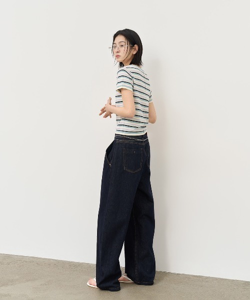 GENERAL IDEA（ジェネラルアイデア）の「GENERAL IDEA/ジェネラルアイディア multi stripe u-neck half knit 半袖ニット（ニット/セーター・レディース・ブルー/ピンク/グリーン・L/S/M）」の22枚目の写真