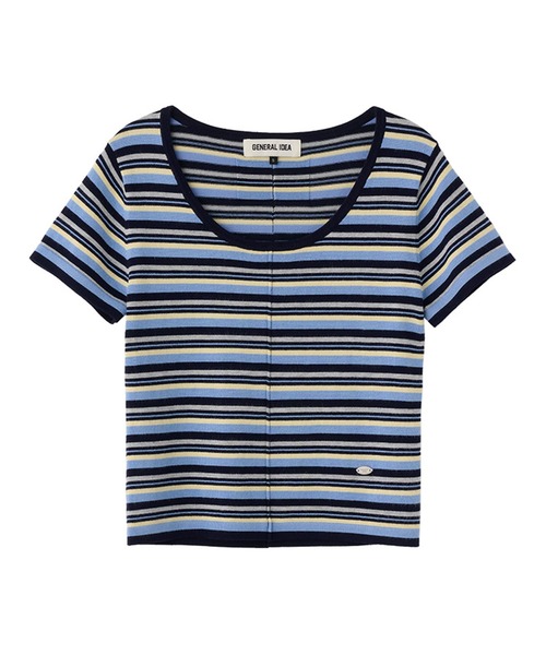 GENERAL IDEA（ジェネラルアイデア）の「GENERAL IDEA/ジェネラルアイディア multi stripe u-neck half knit 半袖ニット（ニット/セーター・レディース・ブルー/ピンク/グリーン・L/S/M）」の8枚目の写真
