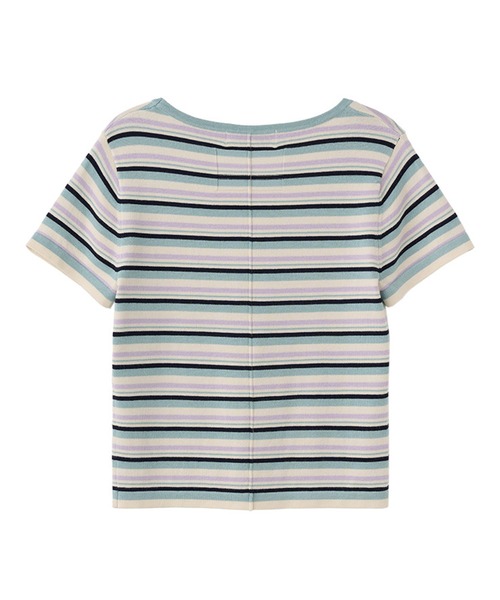 GENERAL IDEA（ジェネラルアイデア）の「GENERAL IDEA/ジェネラルアイディア multi stripe u-neck half knit 半袖ニット（ニット/セーター・レディース・ブルー/ピンク/グリーン・L/S/M）」の5枚目の写真