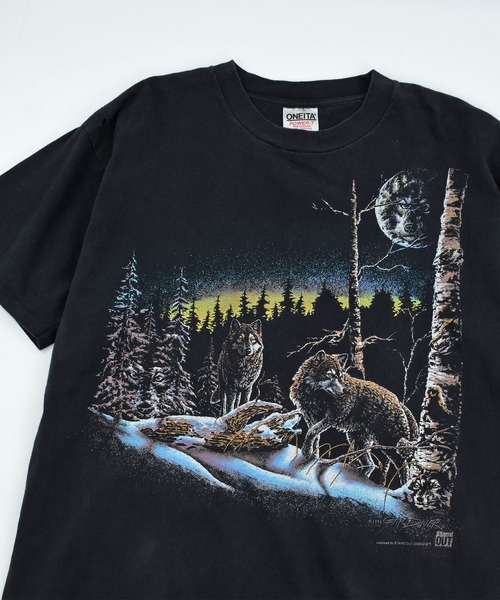 VINTAGE（ヴィンテージ）の「【USED】90’s ONITA “Wolf” アニマル Tシャツ USA製（Tシャツ/カットソー・メンズ・ブラック・X-LARGE）」の2枚目の写真
