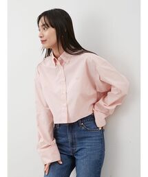 Mila Owen 長袖シャツ ブラウス リボン ピンク レディース 1 S イージーケア】リボン付きストライプオーバーシャツ（シャツ