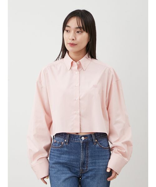 Mila Owen（ミラオーウェン）の「イージーケアクロップド釦ダウンシャツ（シャツ/ブラウス・レディース・ホワイト/ピンク/ミント/チェック・0/1）」の6枚目の写真