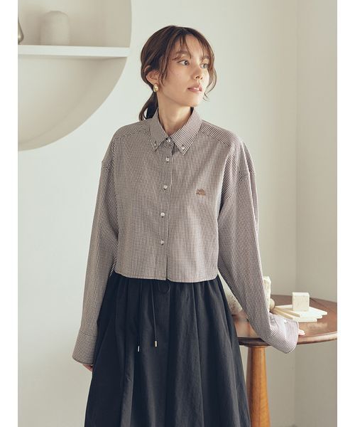 Mila Owen（ミラオーウェン）の「イージーケアクロップド釦ダウンシャツ（シャツ/ブラウス・レディース・ホワイト/ピンク/ミント/チェック・0/1）」の4枚目の写真
