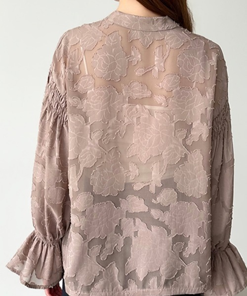 セール】前後2way ジャガードブラウス シアーシャツ フラワー