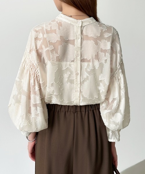 セール】前後2way ジャガードブラウス シアーシャツ フラワー