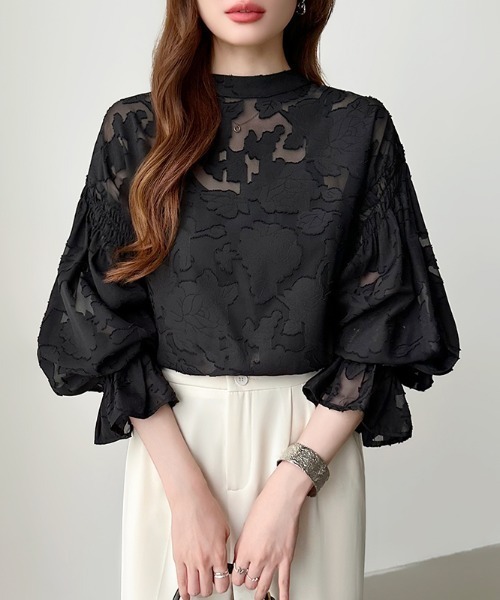 OHGA オオガ / フラワージャガードブラウス ブラック OHGA FLOWER BLOUSE フラワーブラウス ジャガード