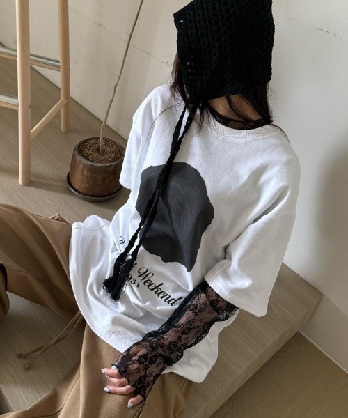 SHEPP(シープ)の「フラワーモチーフ レースシアーロンT(Tシャツ/カットソー・レディース・ブラック/アイボリー/ホワイト・F)」の11枚目の写真