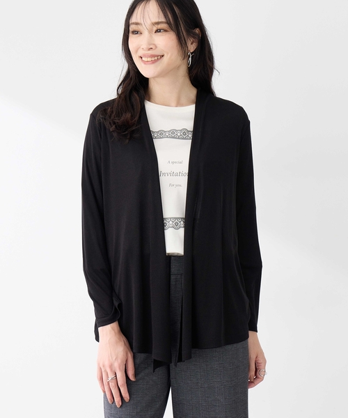 A/C DESIGN BY ALPHA CUBIC（エーシーデザインバイアルファキュービック）の「トッパーカーディガン（カーディガン/ボレロ・レディース・ライトグレー/ブラック・M/L/LL/3L）」の4枚目の写真