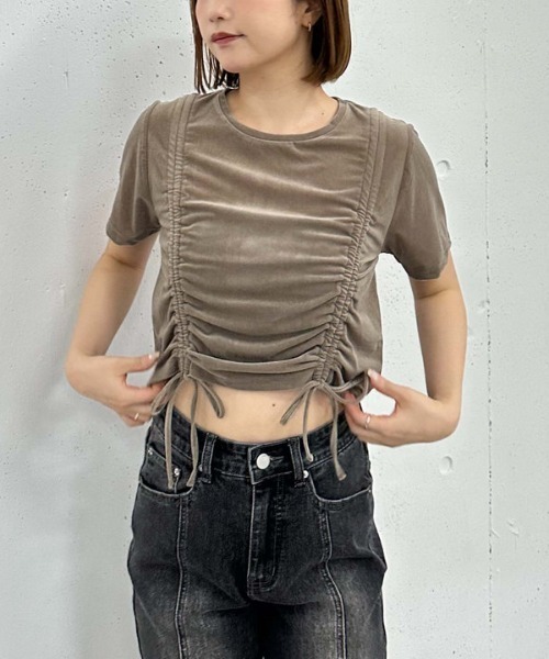 archives(アルシーヴ)の「ベロアドロストTEE(Tシャツ/カットソー・レディース・アイボリー/ネイビー/モカ・MEDIUM)」の1枚目の写真