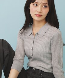 index（インデックス）の「シアーリブ衿付きニット【洗濯機洗い可/抗ピル】（ニット/セーター）」