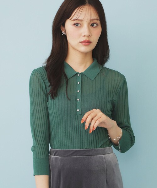 INSCRIRE 襟付きニット セール】シアーリブ衿付きニット【洗濯機洗い可/抗ピル】（ニット