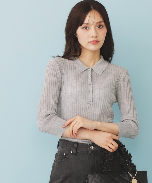 index（インデックス）の「シアーリブ衿付きニット【洗濯機洗い可/抗ピル】（ニット/セーター・レディース・グレー/グリーン/ブラック・36/40/38）」の16枚目の写真