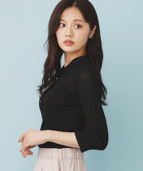 index（インデックス）の「シアーリブ衿付きニット【洗濯機洗い可/抗ピル】（ニット/セーター・レディース・グレー/グリーン/ブラック・36/40/38）」の20枚目の写真