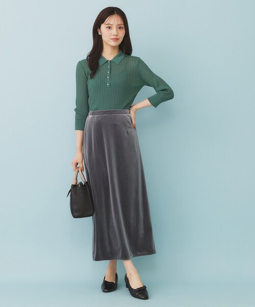 index（インデックス）の「シアーリブ衿付きニット【洗濯機洗い可/抗ピル】（ニット/セーター・レディース・グレー/グリーン/ブラック・36/40/38）」の7枚目の写真