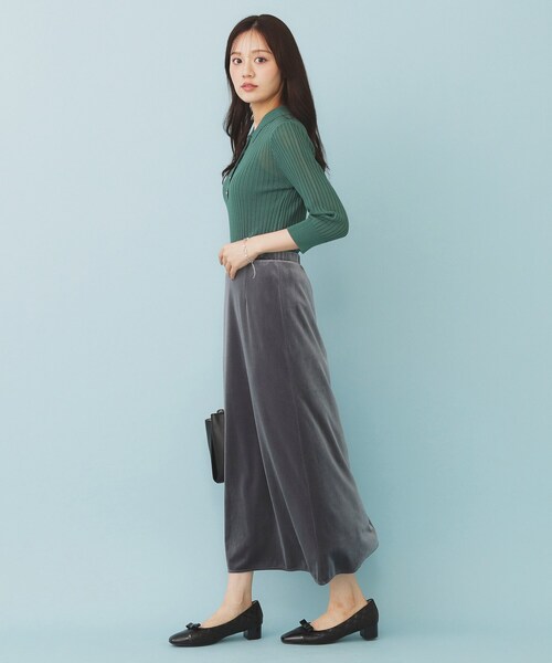 index（インデックス）の「シアーリブ衿付きニット【洗濯機洗い可/抗ピル】（ニット/セーター・レディース・グレー/グリーン/ブラック・36/40/38）」の8枚目の写真