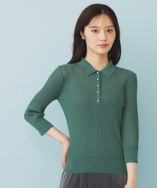 index（インデックス）の「シアーリブ衿付きニット【洗濯機洗い可/抗ピル】（ニット/セーター・レディース・グレー/グリーン/ブラック・36/40/38）」の10枚目の写真