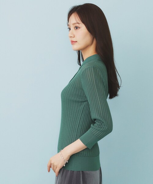 セール】シアーリブ衿付きニット【洗濯機洗い可/抗ピル】（ニット