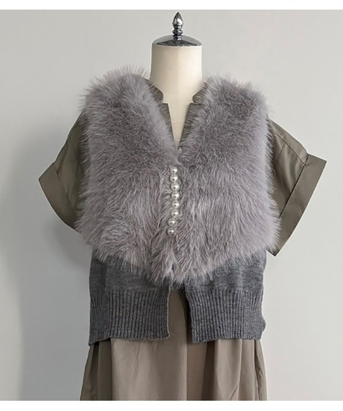 GALENA/ガレナ】パール釦ショートファーベスト（ベスト）｜GALENA