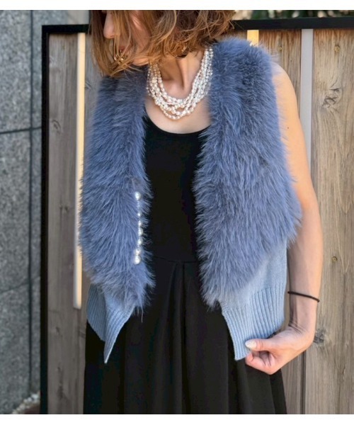 セール】【GALENA/ガレナ】パール釦ショートファーベスト