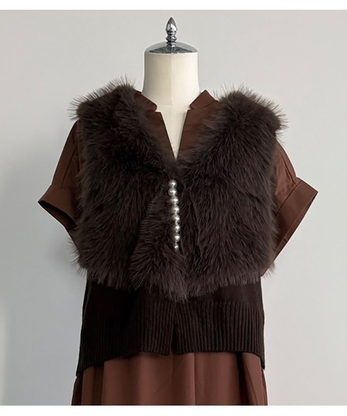 GALENA/ガレナ】パール釦ショートファーベスト（ベスト）｜GALENA