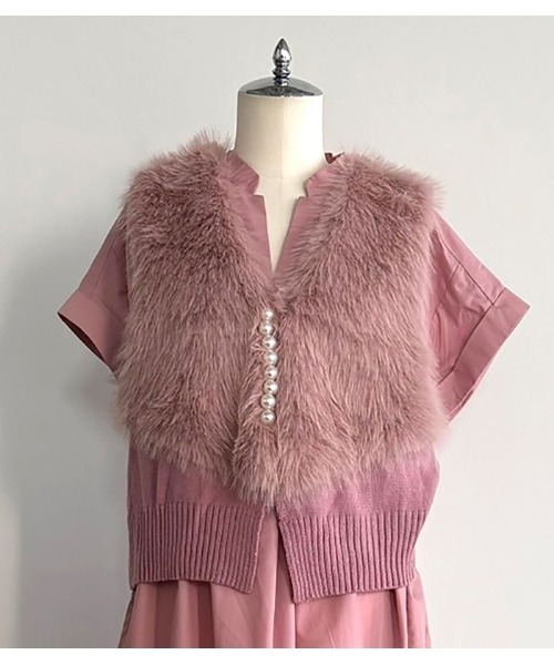GALENA/ガレナ】パール釦ショートファーベスト（ベスト）｜GALENA