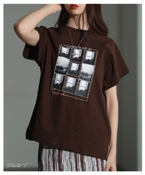 Sawa a la mode(サワアラモード)の「多機能グラフィックプリントTシャツ(Tシャツ/カットソー・レディース・オフホワイト/ブラウン・FREE)」の3枚目の写真