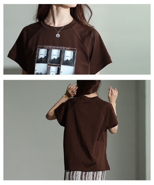Sawa a la mode(サワアラモード)の「多機能グラフィックプリントTシャツ(Tシャツ/カットソー・レディース・オフホワイト/ブラウン・FREE)」の6枚目の写真