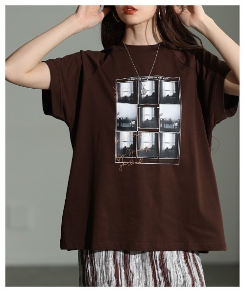 Sawa a la mode(サワアラモード)の「多機能グラフィックプリントTシャツ(Tシャツ/カットソー・レディース・オフホワイト/ブラウン・FREE)」の9枚目の写真