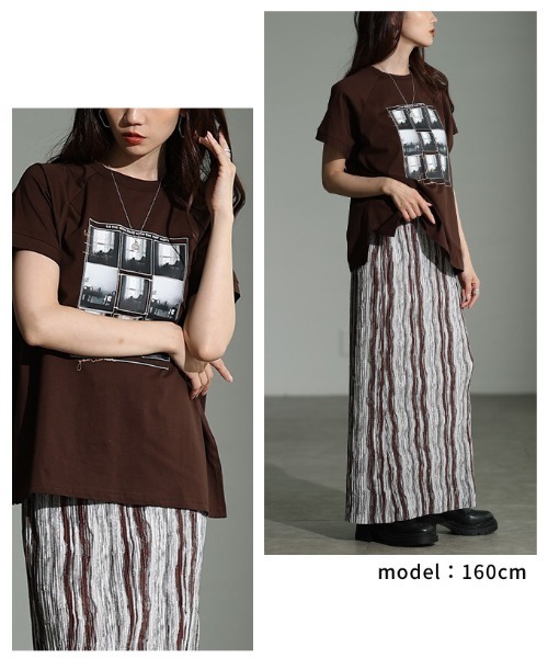 Sawa a la mode(サワアラモード)の「多機能グラフィックプリントTシャツ(Tシャツ/カットソー・レディース・オフホワイト/ブラウン・FREE)」の11枚目の写真