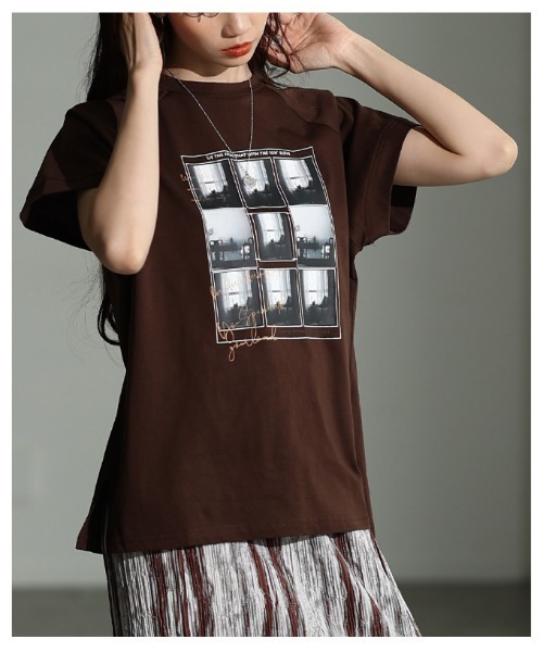 Sawa a la mode(サワアラモード)の「多機能グラフィックプリントTシャツ(Tシャツ/カットソー・レディース・オフホワイト/ブラウン・FREE)」の13枚目の写真