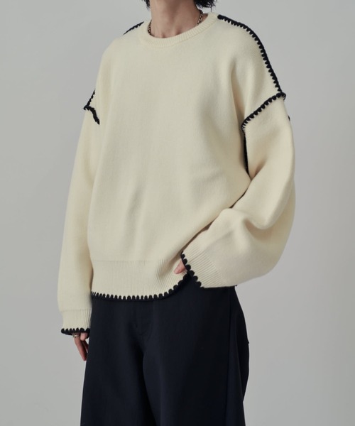 Lui's(ルイス)の「クラフトステッチクルーネックニット(ニット/セーター・メンズ・ホワイト/ブラック/グレー・FREE)」の2枚目の写真