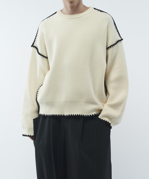 Lui's(ルイス)の「クラフトステッチクルーネックニット(ニット/セーター・メンズ・ホワイト/ブラック/グレー・FREE)」の9枚目の写真