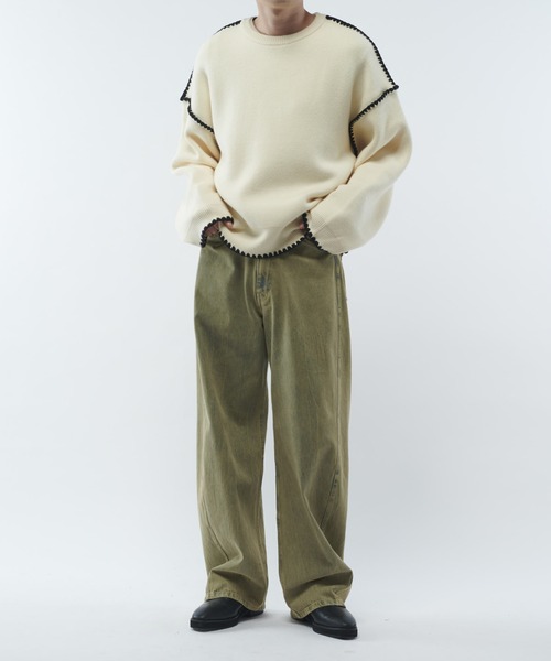 Lui's(ルイス)の「クラフトステッチクルーネックニット(ニット/セーター・メンズ・ホワイト/ブラック/グレー・FREE)」の7枚目の写真