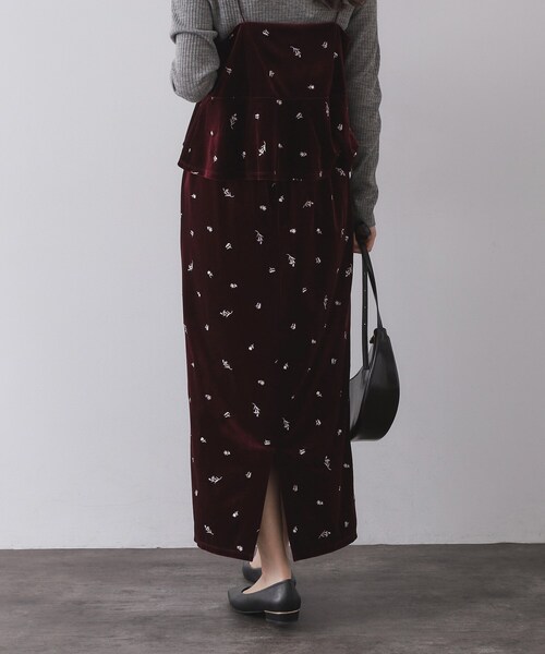 OPAQUE.CLIP（オペークドットクリップ）の「ベロアナロースカート/セットアップ対応可【洗濯機OK】（スカート・レディース・ブラック/ブラウン系1/ワイン系1・40/42/38）」の8枚目の写真