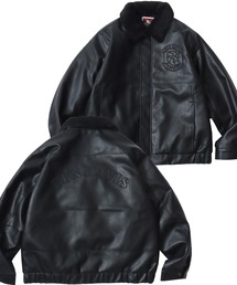 BEN DAVIS（ベンデイビス）の「BEN DAVIS/ベンデイビス REMOVAL BOA COLLAR FAUX LEATHER JACKET/オーバーサイズ フェイクレザー 襟ボア バック刺繍 A-2 ジップアップジャケット/中綿ジャケット/レディース メンズ（ブルゾン・メンズ）」