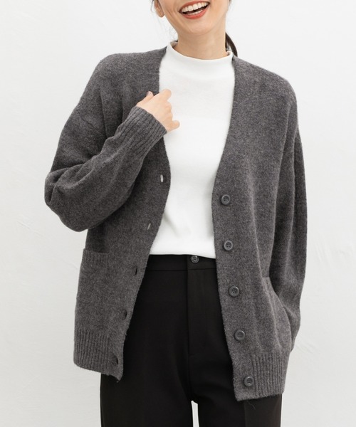 Honeys（ハニーズ）の「Ｖネックカーディガン（カーディガン/ボレロ・レディース・オートミール/ブルー系/杢グレー/ヘザーチャコール/ブラウン系・L/LL/M/S）」の2枚目の写真