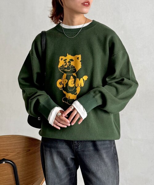 CPCM（シーピーシーエム）の「【ANYMAL】マスコットキャラスウェットライクニット（ニット/セーター・レディース・アイボリー/ブラウン/グリーン/ネイビー・MEDIUM/LARGE）」の3枚目の写真