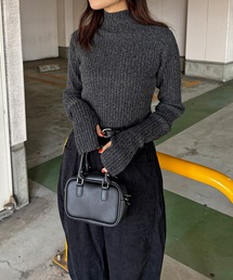 ISOOK | 【ISOOK / アイスー】ウォーマータートルリブセーター / 指穴 サムホール フィンガーホール リブニット ハイネック ミドル丈 ロングスリーブ 長袖 ミックスニット アイボリー チャコール ブラウン ZOZOTOWN限定(ニット/セーター)