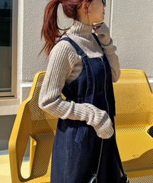 ISOOK | 【ISOOK / アイスー】ウォーマータートルリブセーター / 指穴 サムホール フィンガーホール リブニット ハイネック ミドル丈 ロングスリーブ 長袖 ミックスニット アイボリー チャコール ブラウン ZOZOTOWN限定(ニット/セーター)