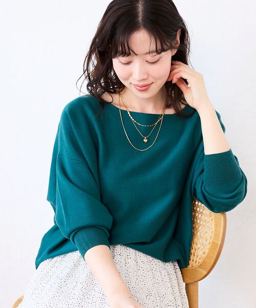 le.coeur blanc(ルクールブラン)の「《手洗い可能》ミラノリブラメ入り裾ラウンドニット(ニット/セーター・レディース・ブラウン/ラベンダー/ライトグレー/グリーン/アイボリー/ブラック/イエロー・38)」の5枚目の写真